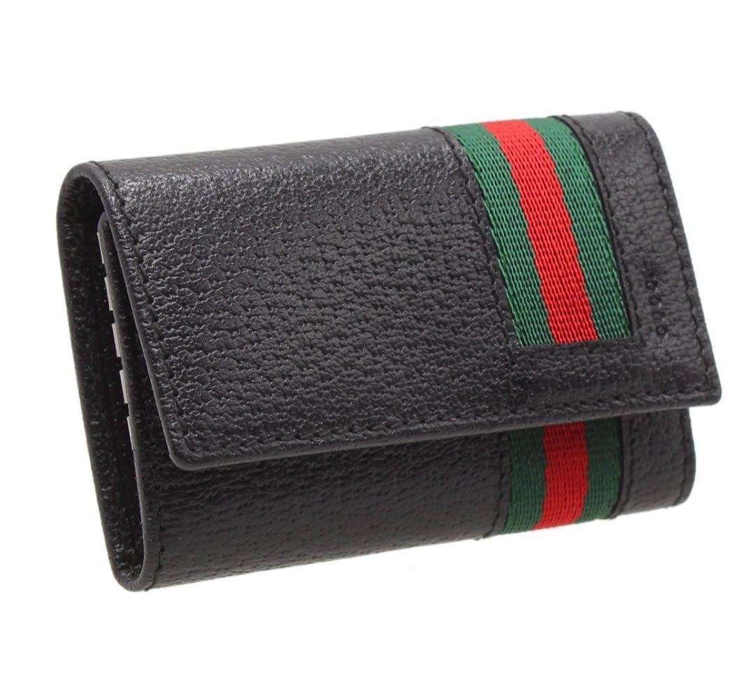 N2598 未使用!! グッチ シェリーライン レザー 6連 キーケース