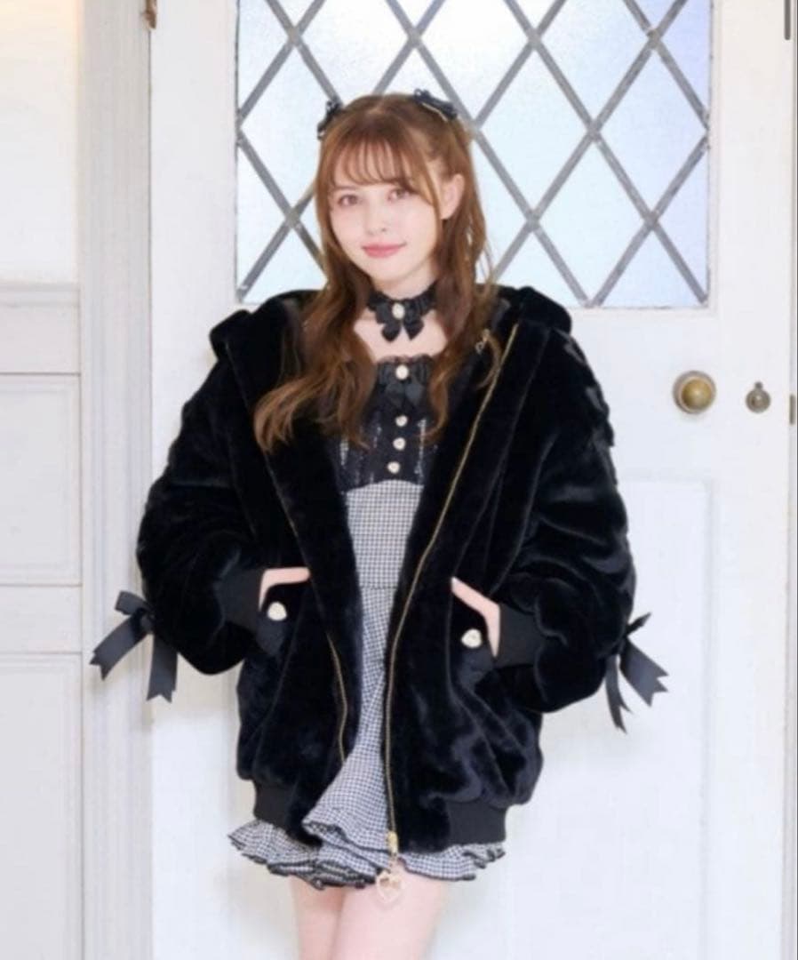 LIZLISA うさみみファーブルゾン 黒 リズリサ