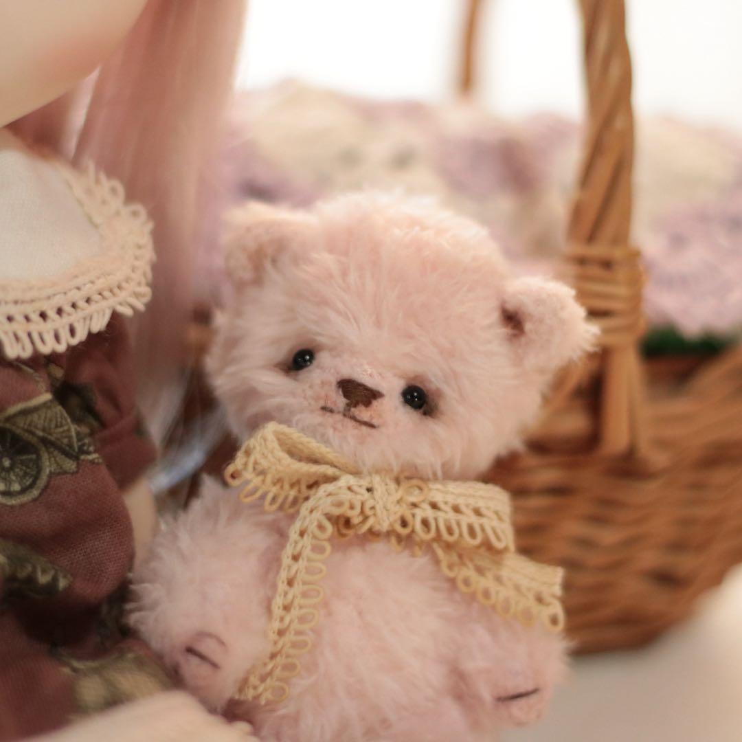テディベア　9cm ピンク　ハンドメイド　アーティストベア　オリジナルベア