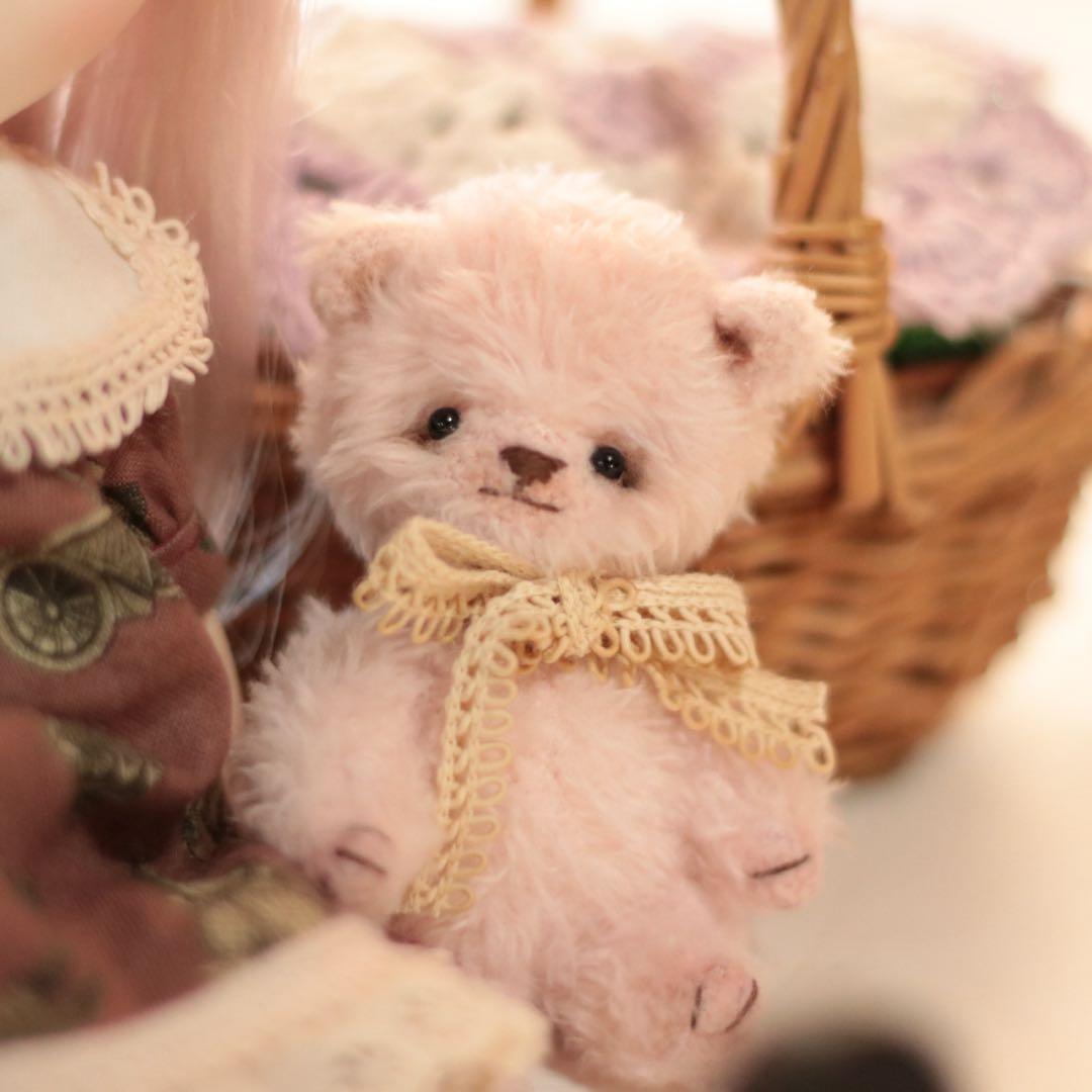 テディベア　9cm ピンク　ハンドメイド　アーティストベア　オリジナルベア