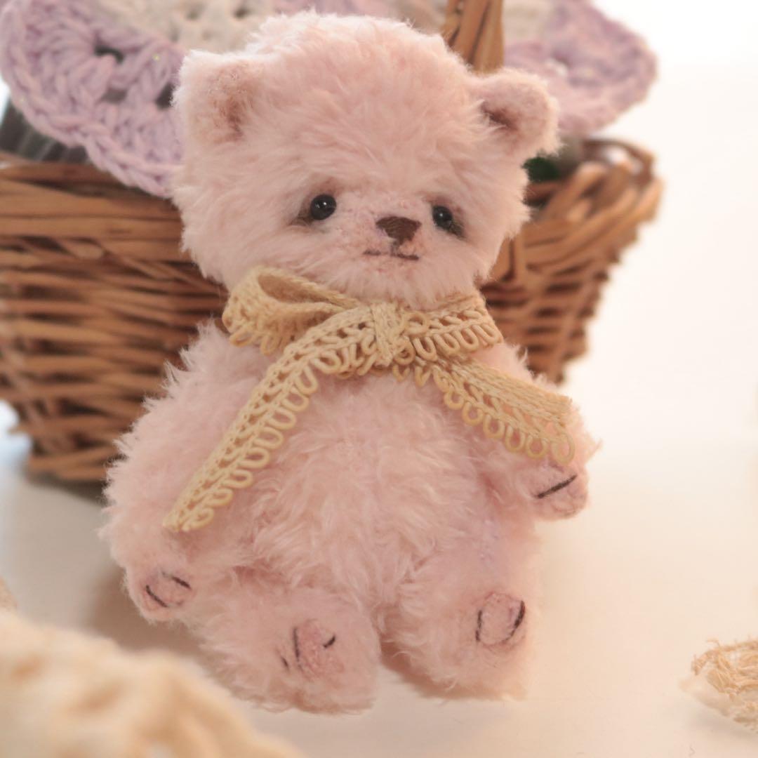 テディベア　9cm ピンク　ハンドメイド　アーティストベア　オリジナルベア