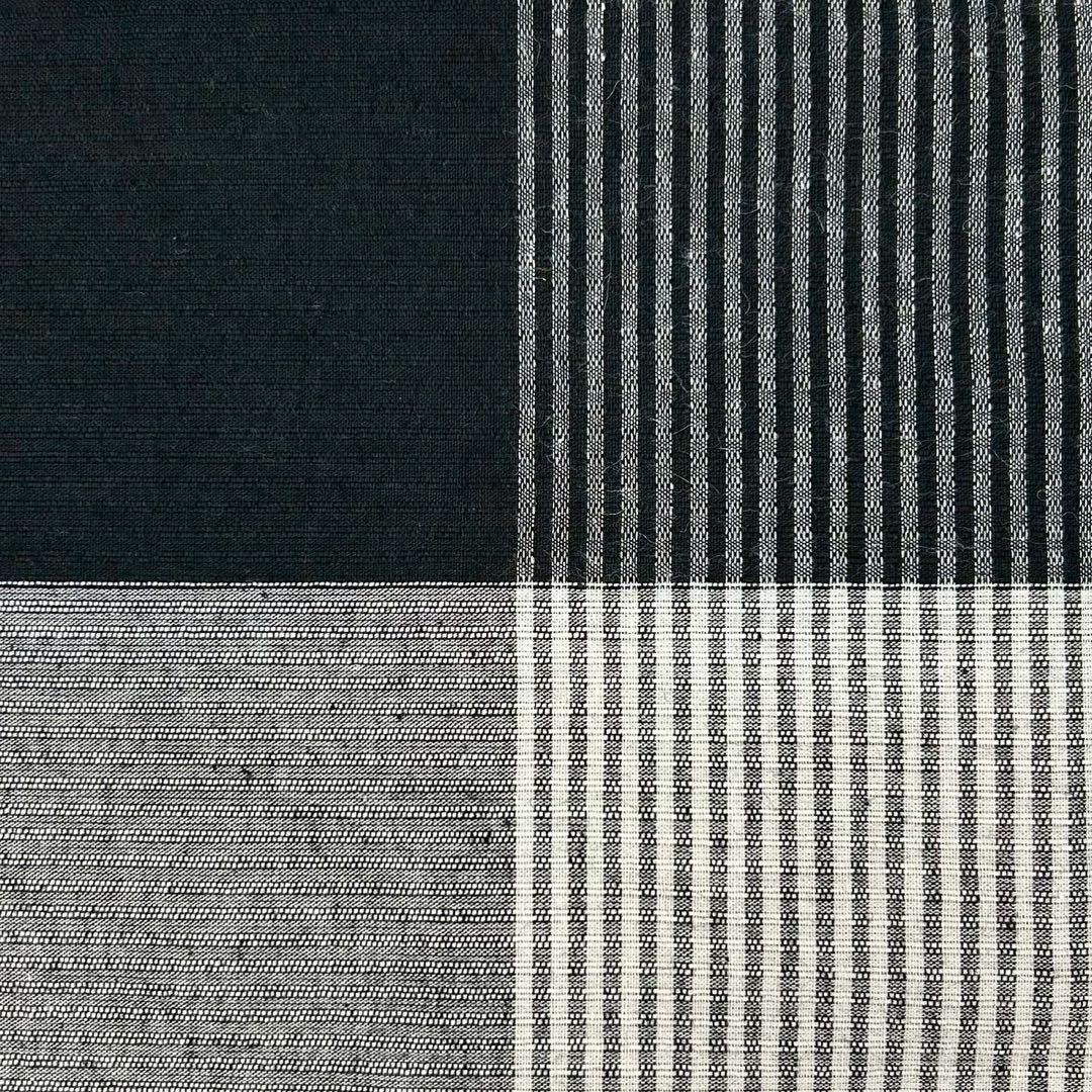 浴衣　綿麻　先染め ブロックチェック 黒　グレー　格子 2点　0531⑫