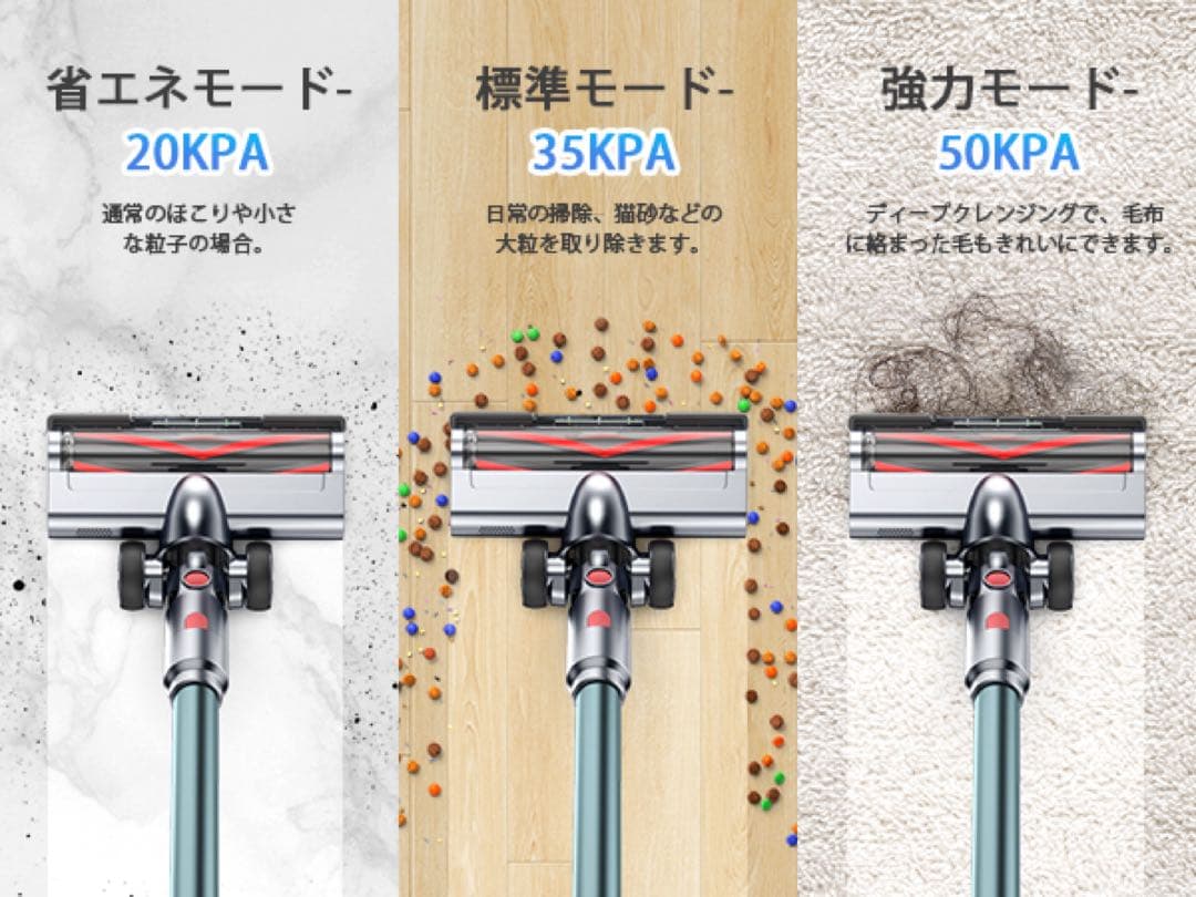 50Kpa強力吸引✨コードレス掃除機 65分連続稼働 自立式 LED 低騒音