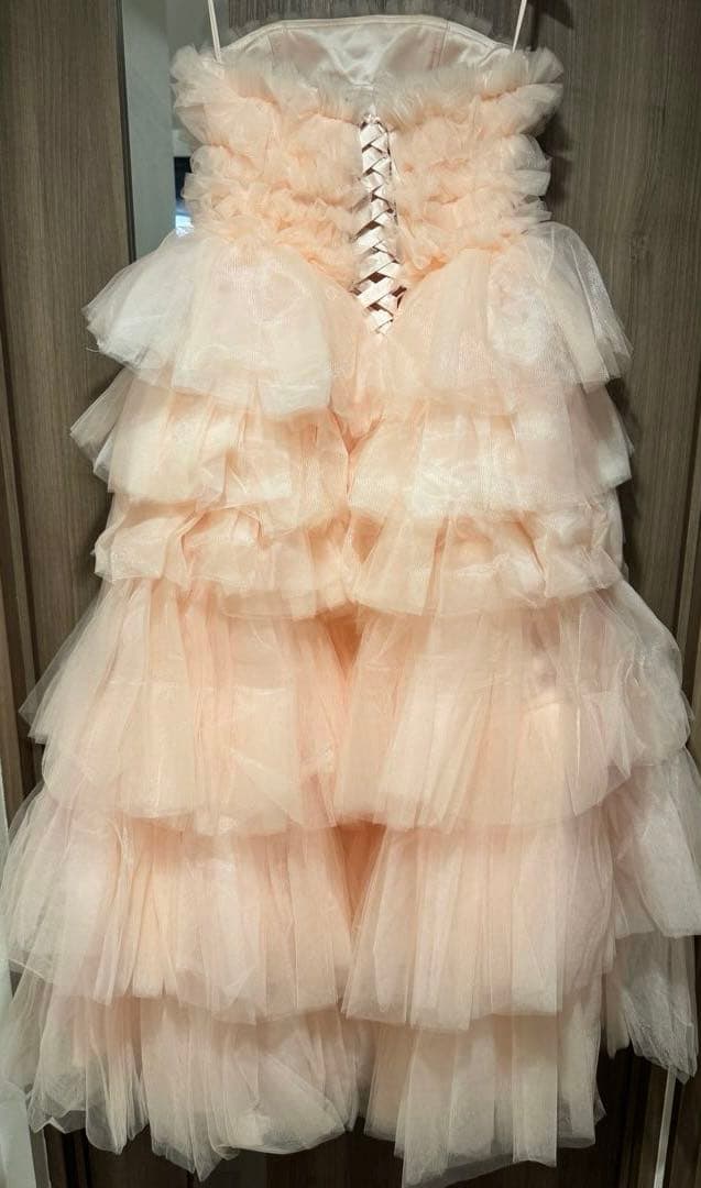 チュールカラードレス ペールピンク レース