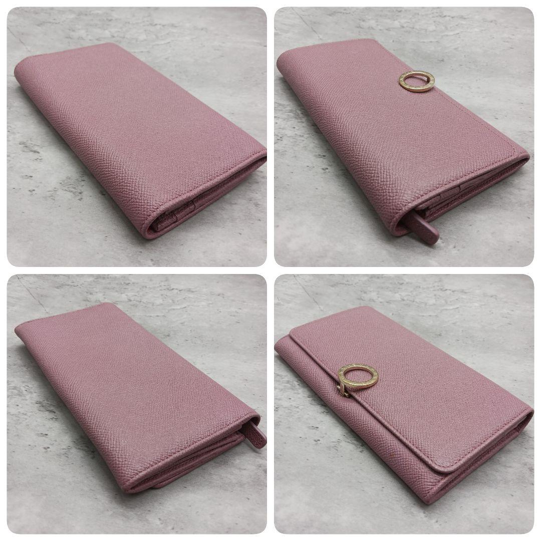 美品✨ ブルガリ レディース ロゴクリップ レザー 長財布 ダスティー ピンク