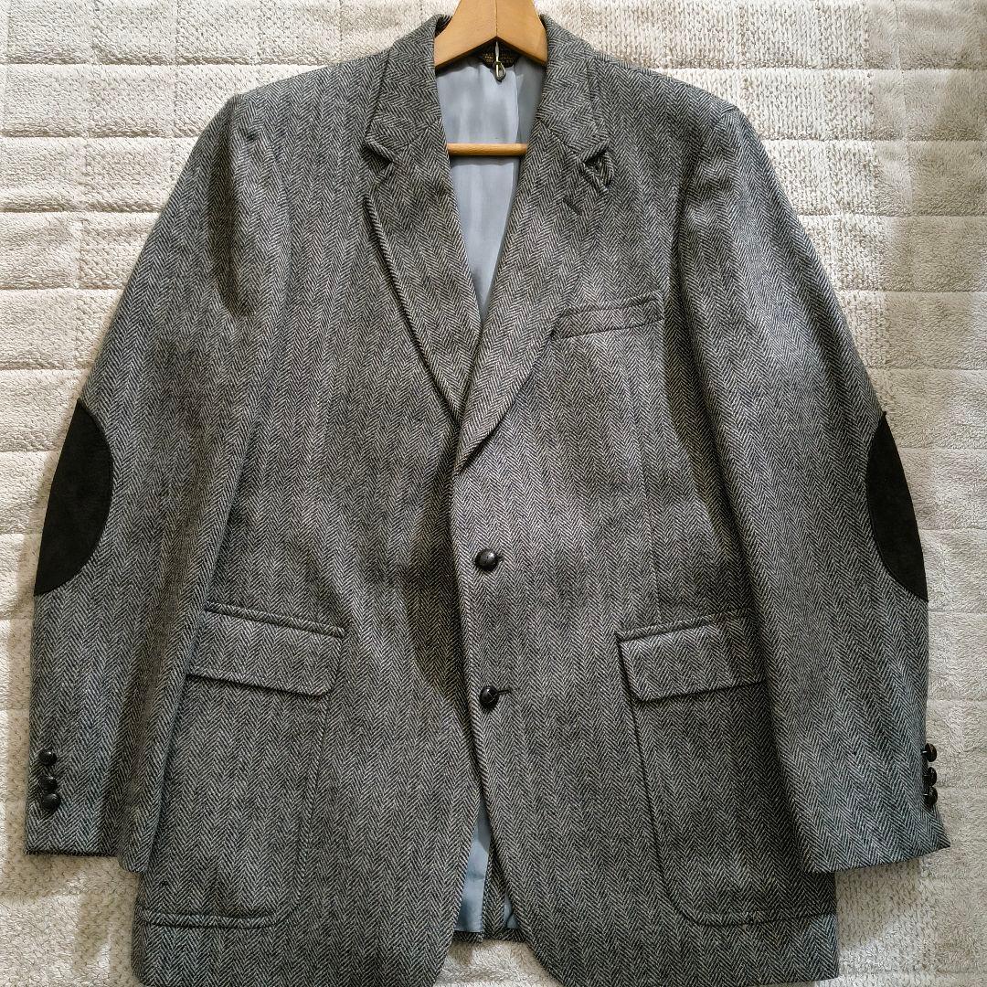 XL相当 テーラード ヘリンボーン エルボーパッチ くるみボタン