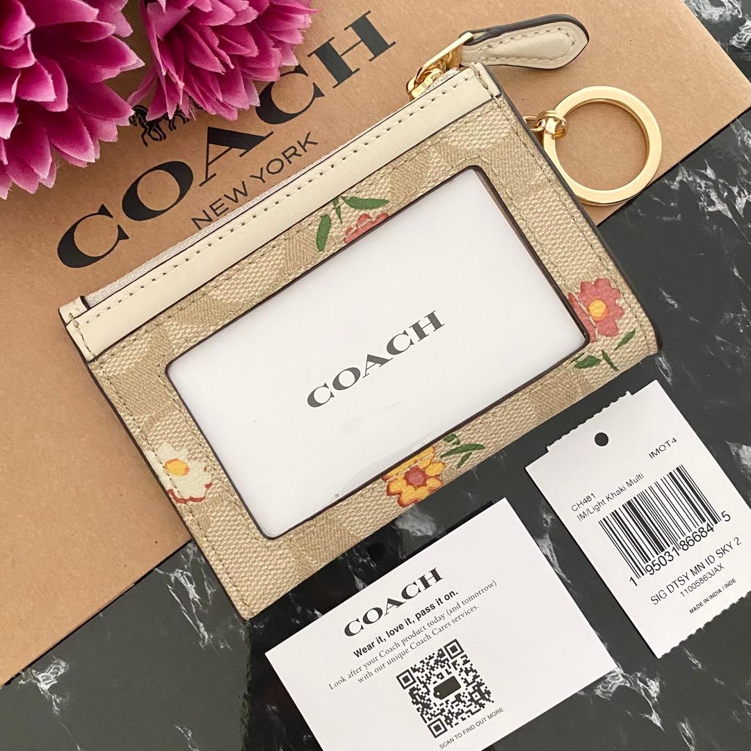 新品 COACH コーチ ケース 小銭入れ財布 花柄 ホワイト