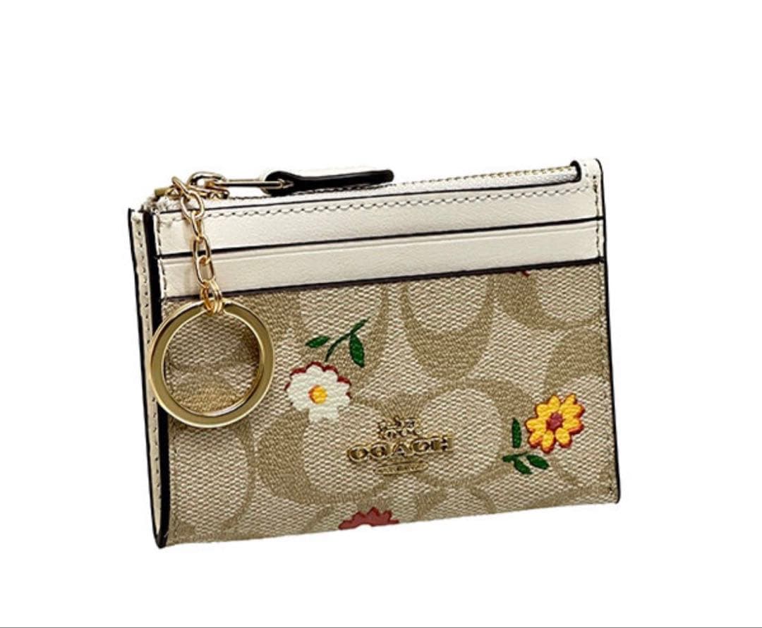 新品 COACH コーチ ケース 小銭入れ財布 花柄 ホワイト