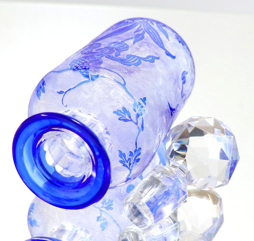 ヴァル・サン・ランベール コバルトブルー被せアシッドエッチング 植物文様香水瓶