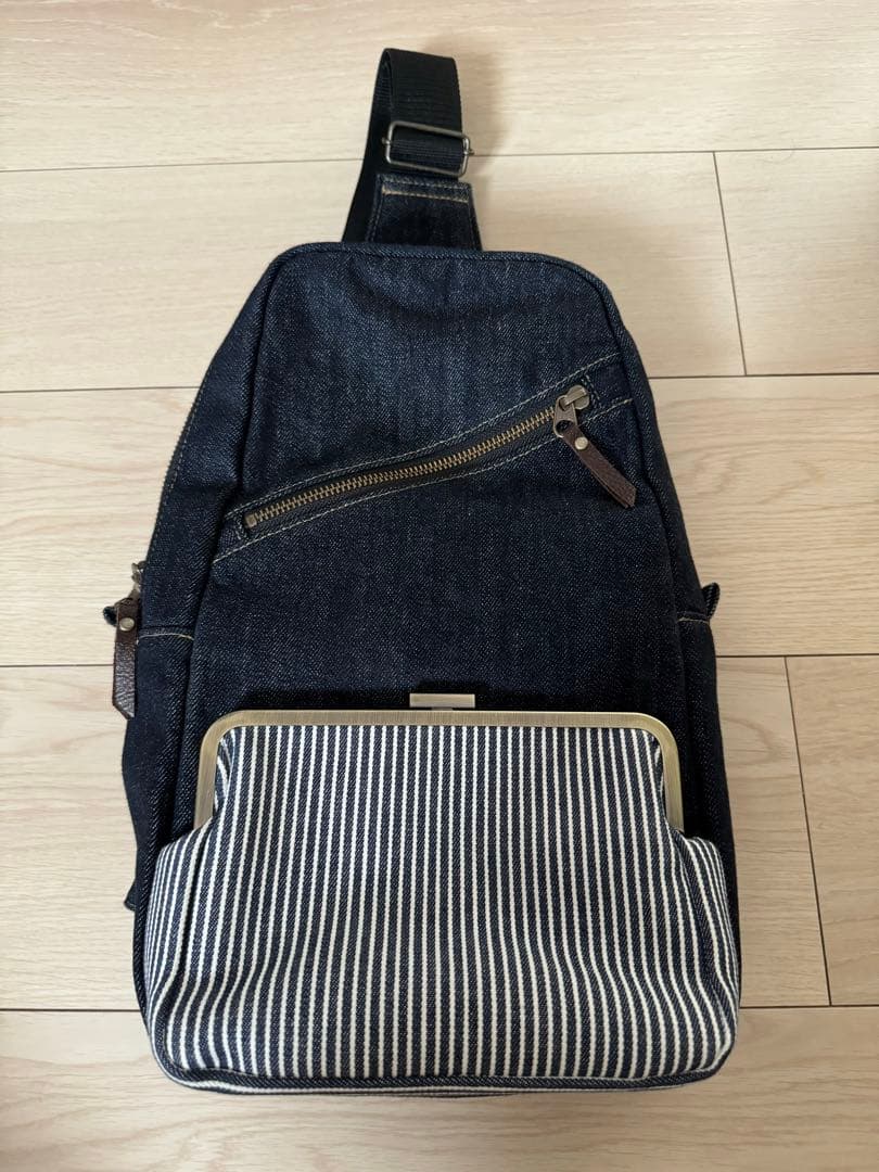 最終値下げ ayanokoji がま口 ボディバッグ デニム×ヒッコリー