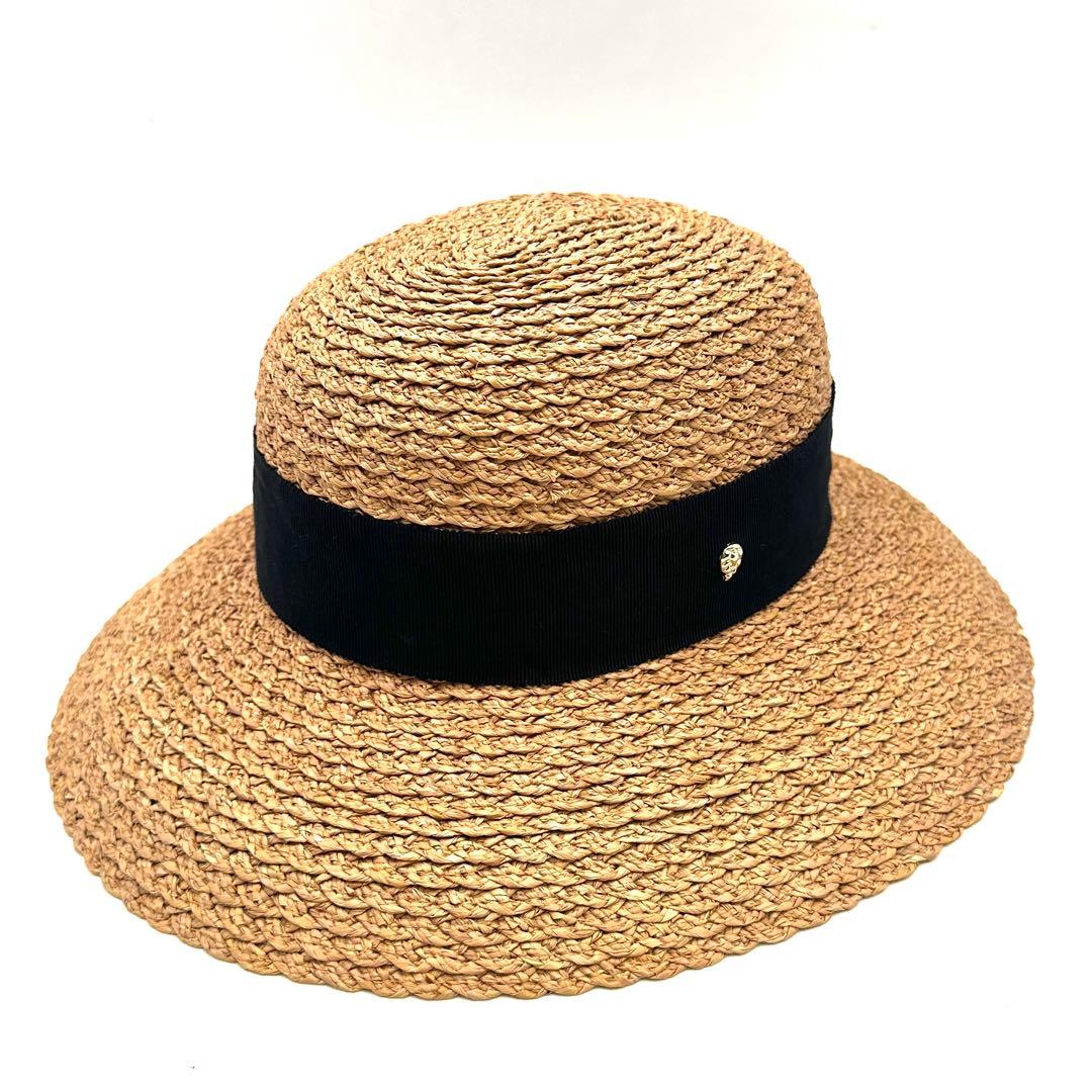 極美品 ヘレンカミンスキー 麦わら帽子 リボン ラフィア 100%
