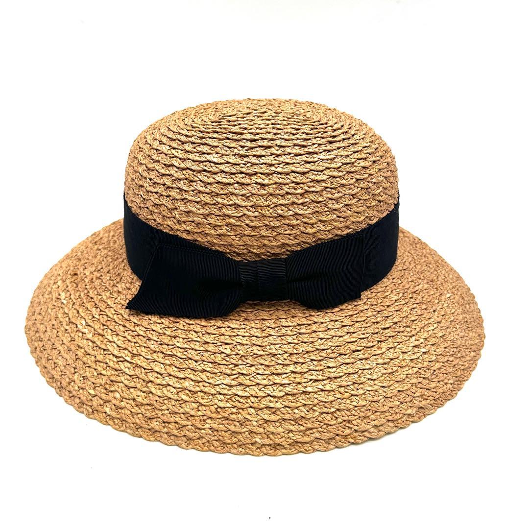 極美品 ヘレンカミンスキー 麦わら帽子 リボン ラフィア 100%