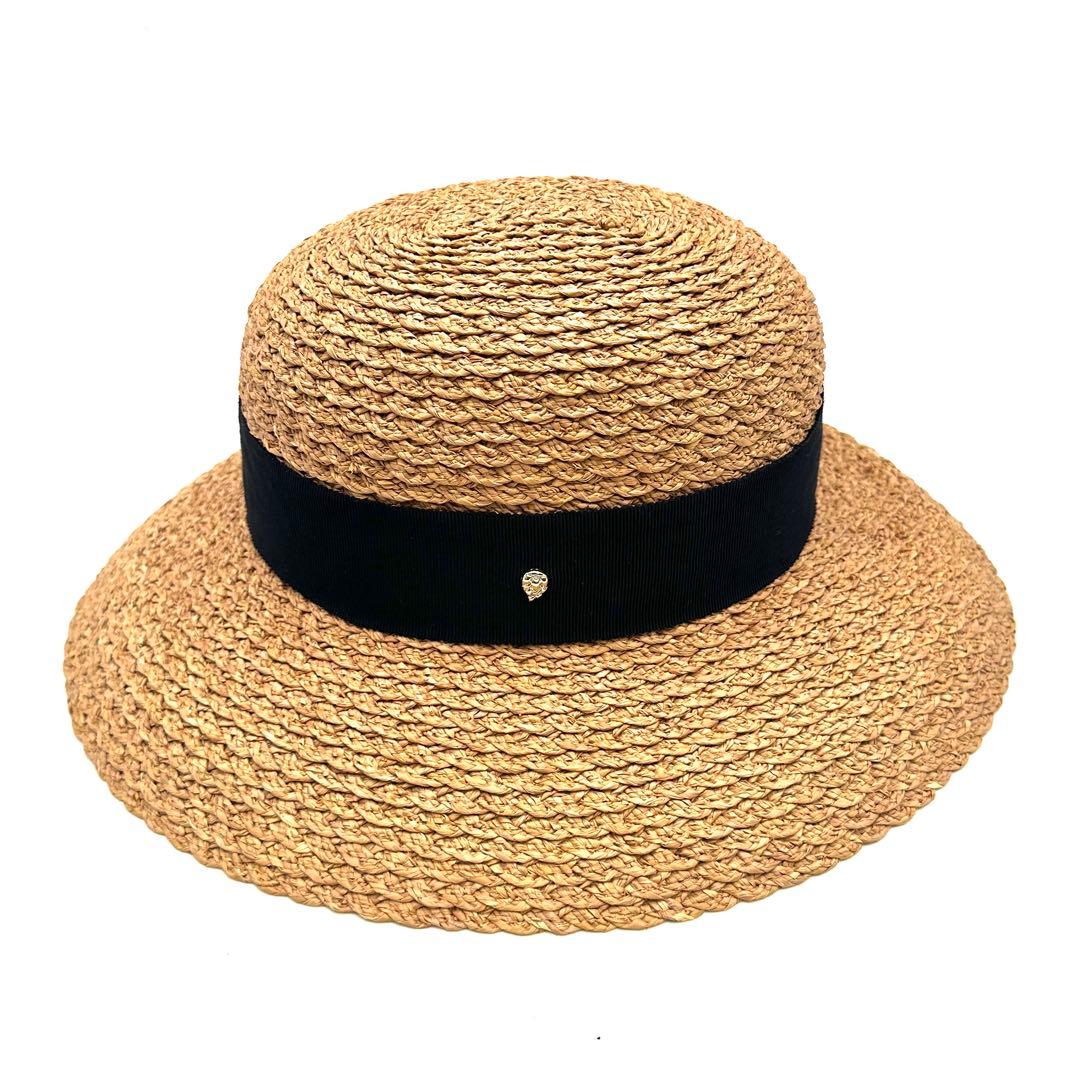 極美品 ヘレンカミンスキー 麦わら帽子 リボン ラフィア 100%