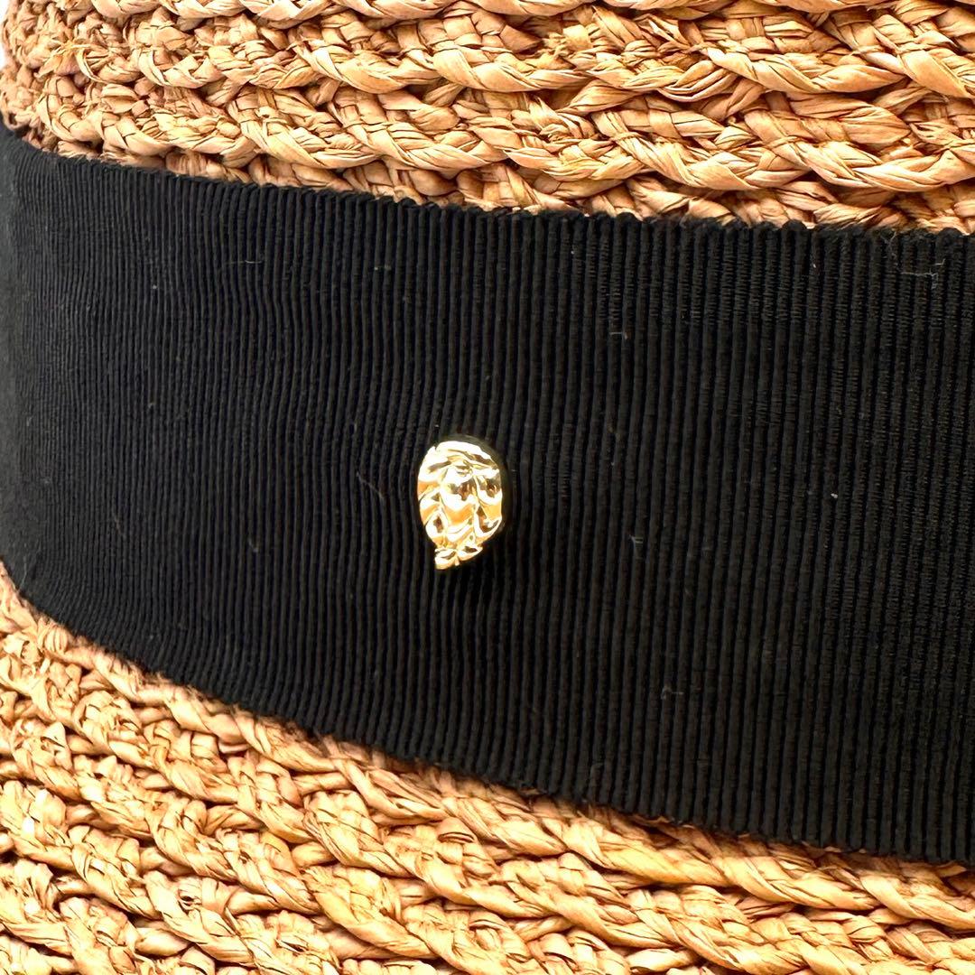 極美品 ヘレンカミンスキー 麦わら帽子 リボン ラフィア 100%