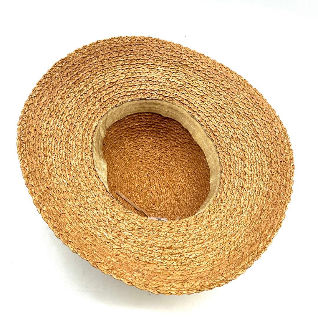 極美品 ヘレンカミンスキー 麦わら帽子 リボン ラフィア 100%