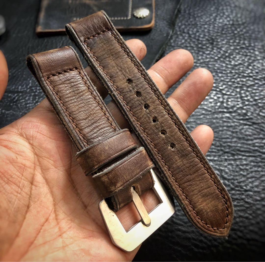 ハンドメイド パネライ など用 時計ベルト カーフレザー 26mm 尾錠付