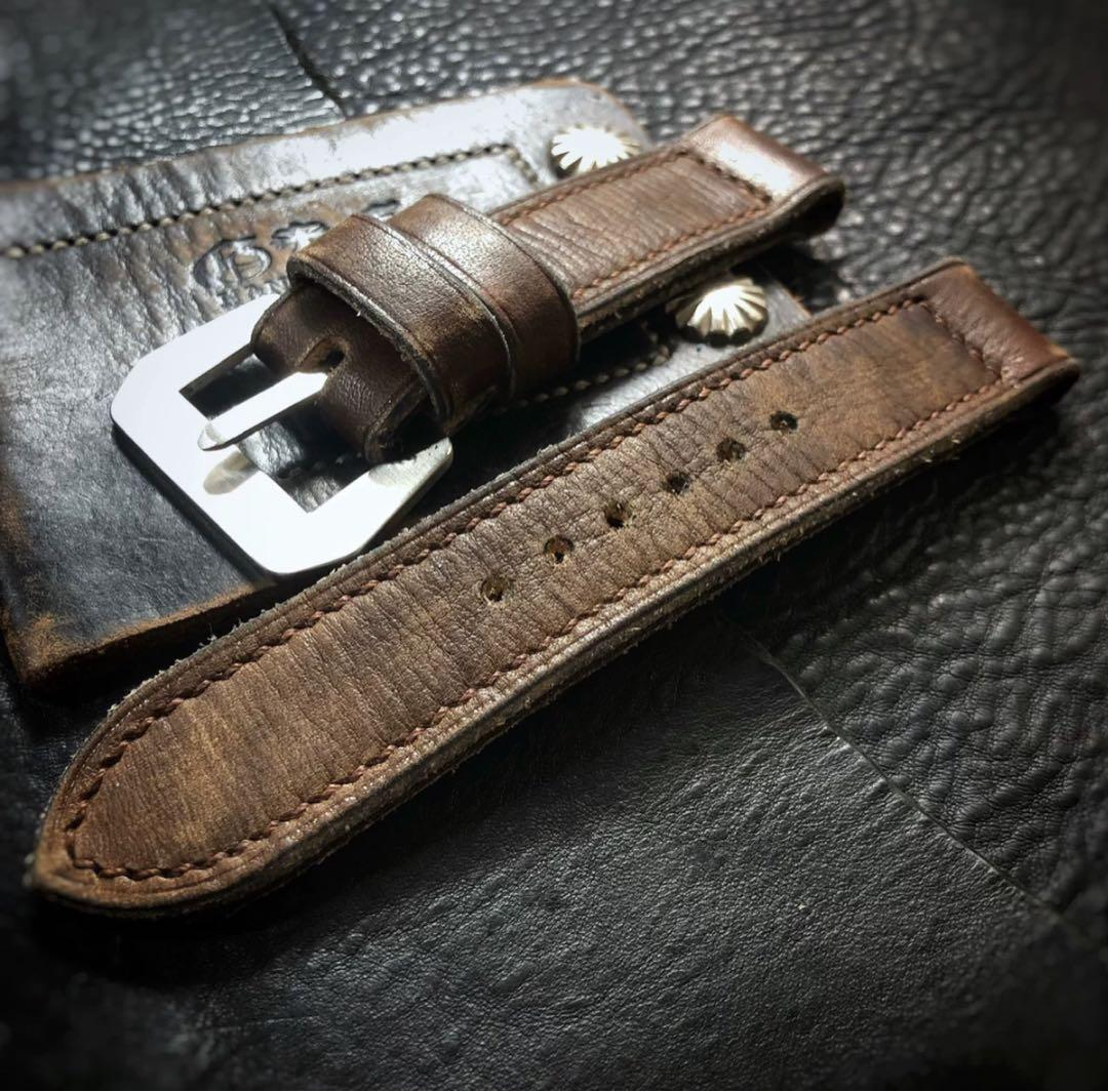 ハンドメイド パネライ など用 時計ベルト カーフレザー 26mm 尾錠付