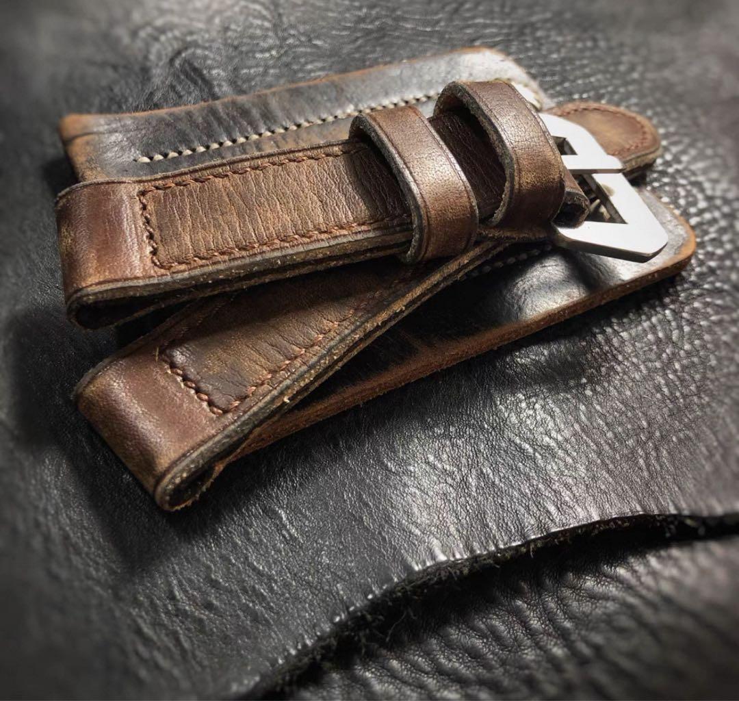 ハンドメイド パネライ など用 時計ベルト カーフレザー 26mm 尾錠付