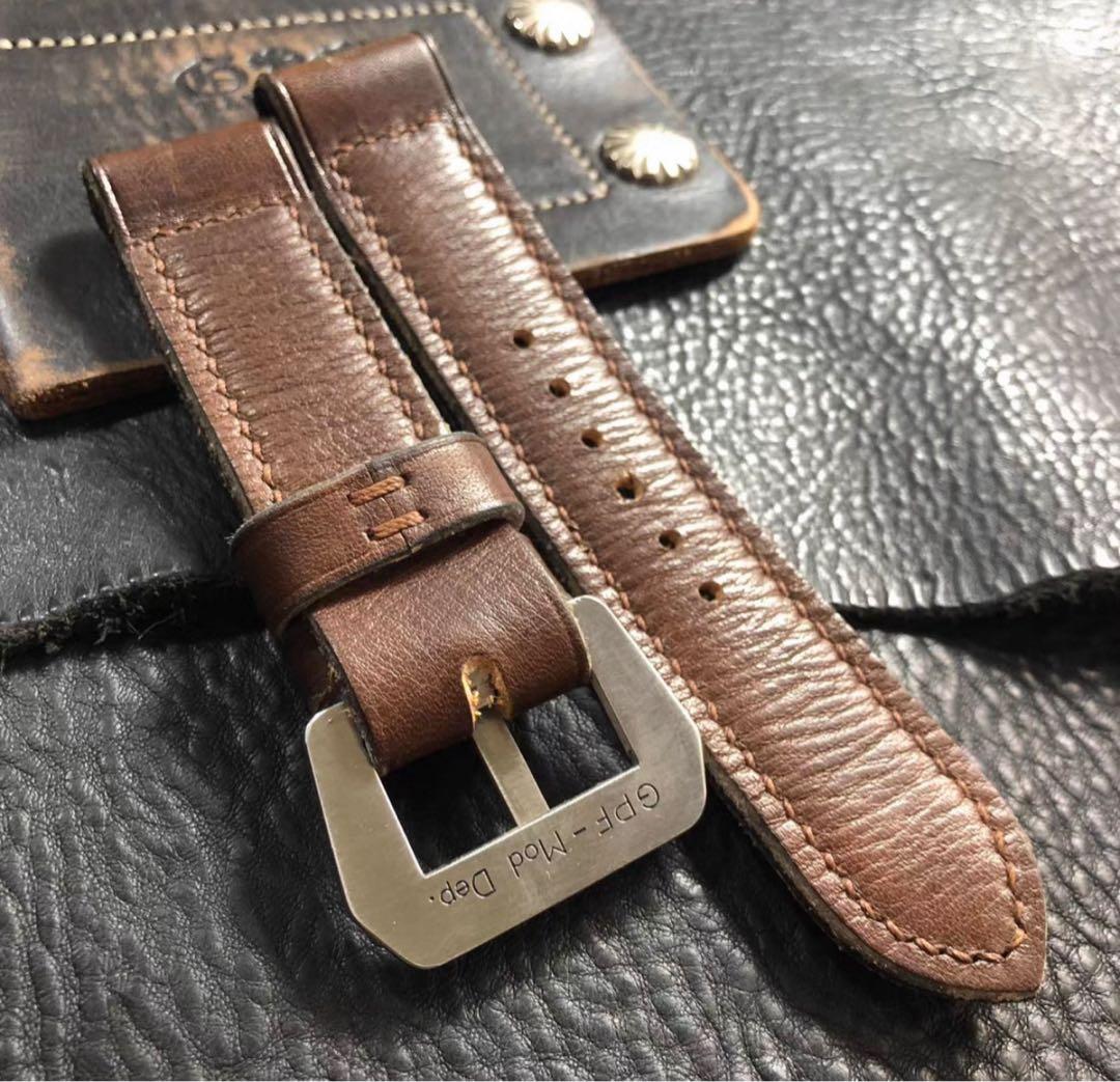 ハンドメイド パネライ など用 時計ベルト カーフレザー 26mm 尾錠付