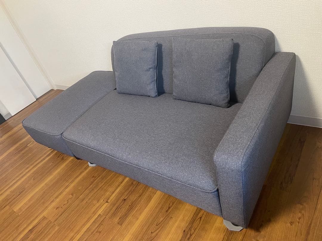 ソファ 2人掛け 幅110cm オットマン クッション2個付 チャコールグレー