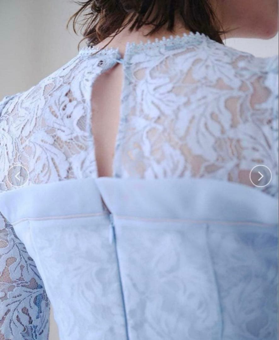 新品✨SNIDEL　ボリュームフレアレースドッキングドレス　結婚式　ライトブルー