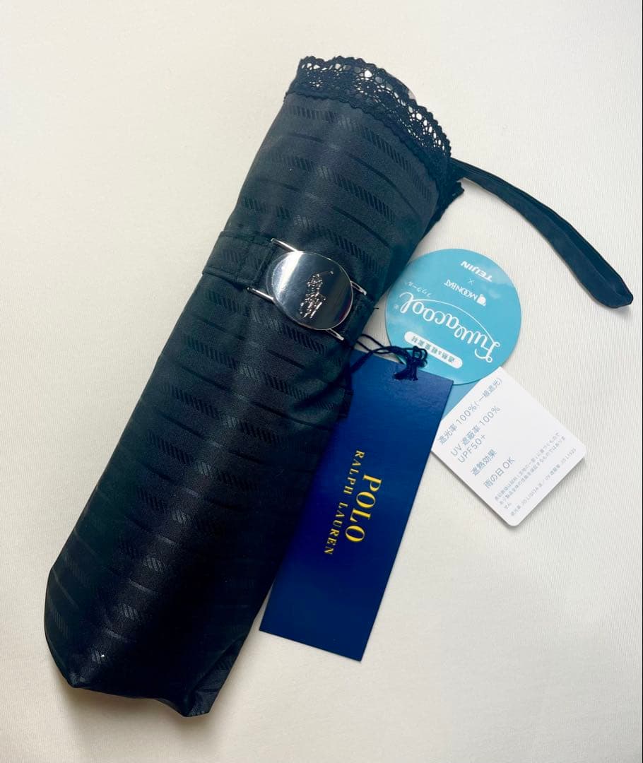 《新品》ラルフローレン　ボーダー折り畳み　晴雨兼用傘　1級遮光遮熱　フワクール