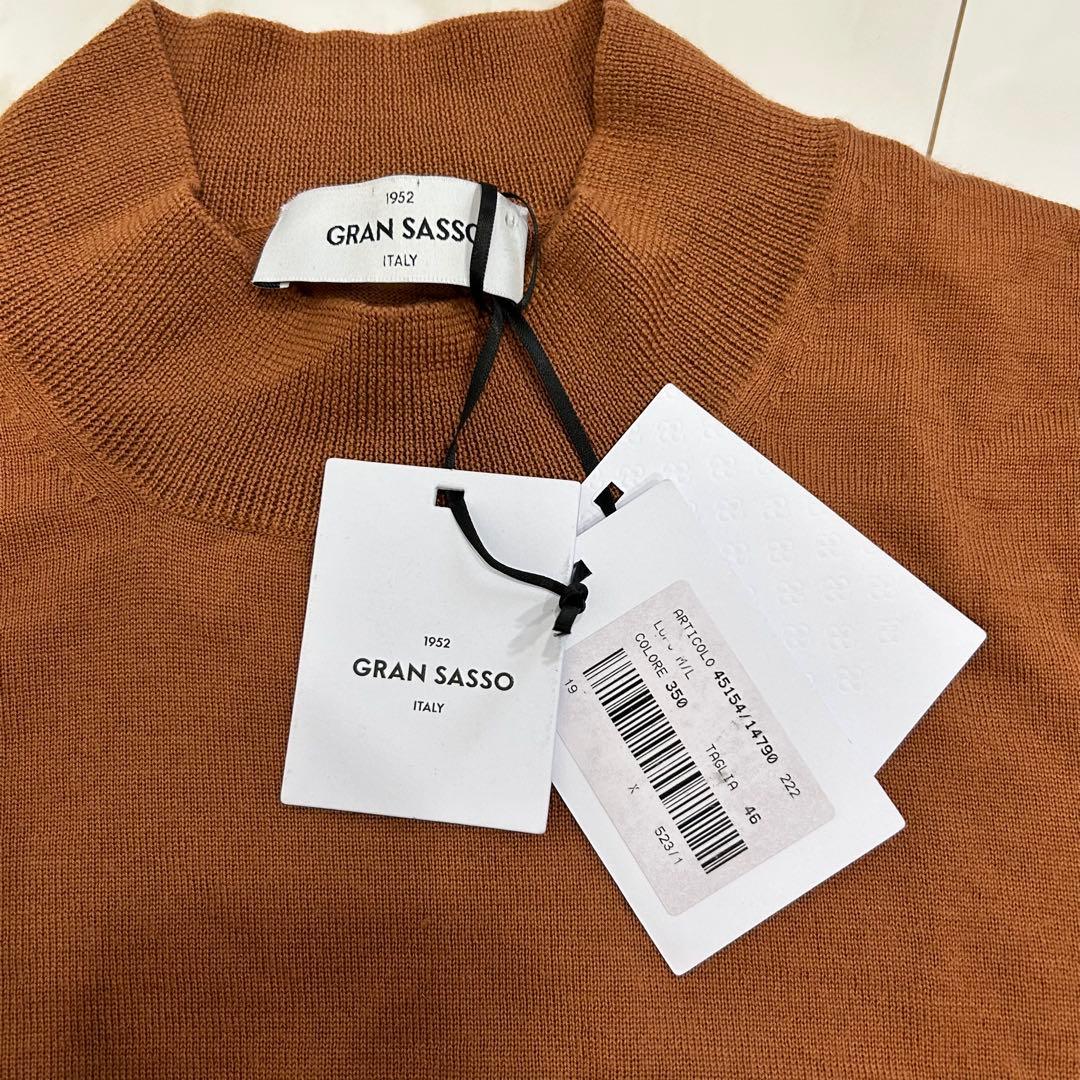 極美品 クリーニング済 グランサッソ モックネックニット 46 レンガ オレンジ