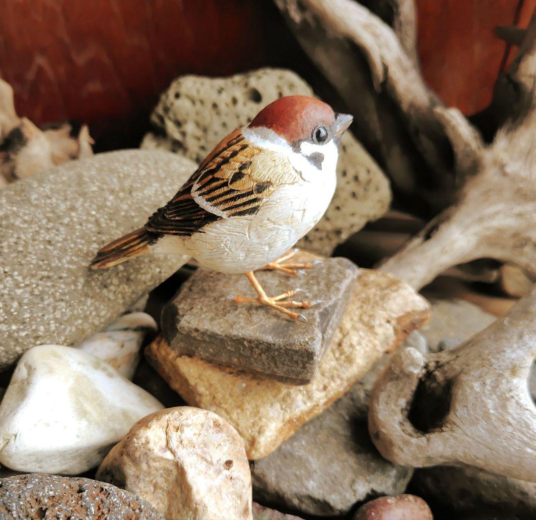 小さなバードカービング ふくらスズメ(福良雀) 野鳥 木彫り