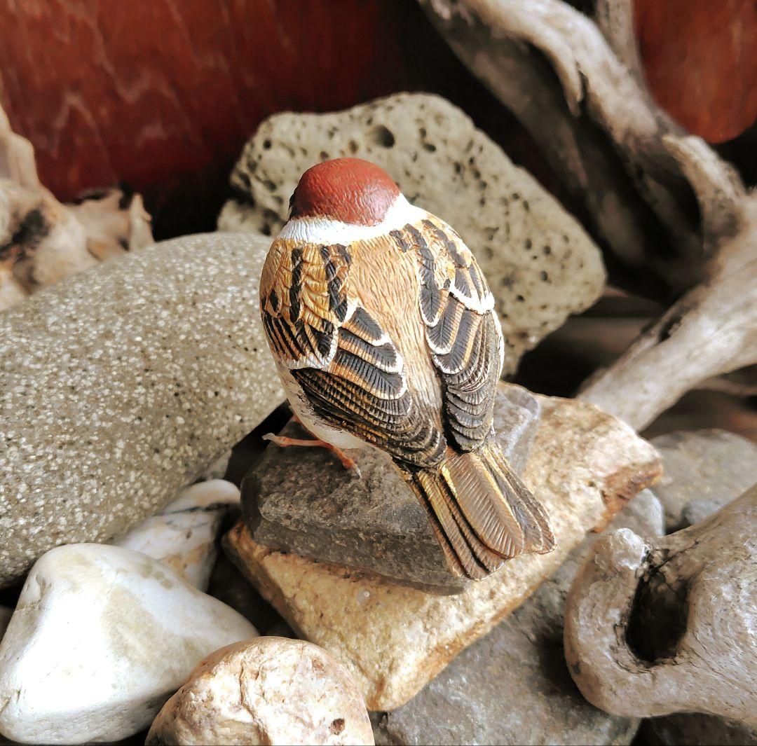 小さなバードカービング ふくらスズメ(福良雀) 野鳥 木彫り