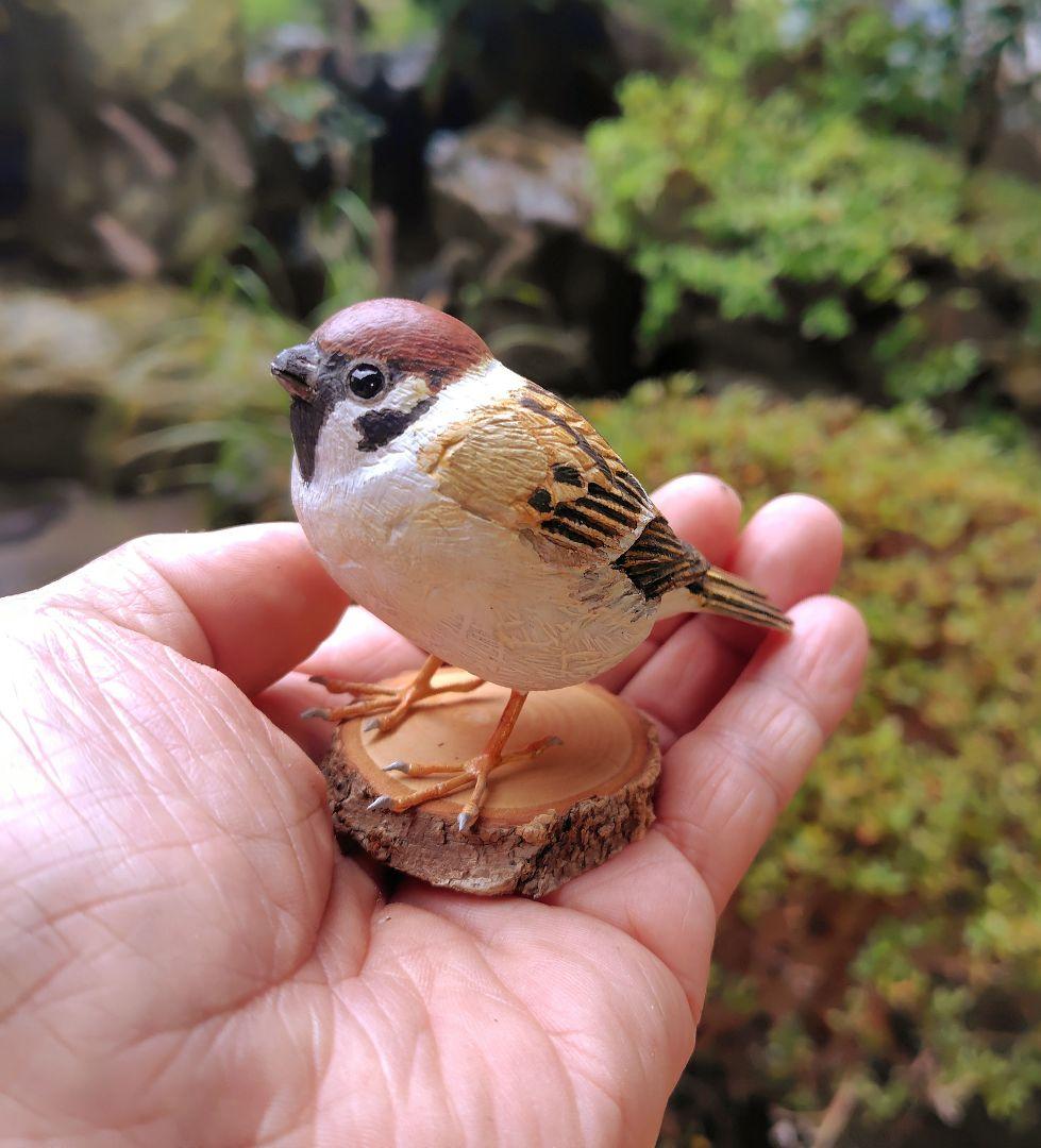 小さなバードカービング ふくらスズメ(福良雀) 野鳥 木彫り