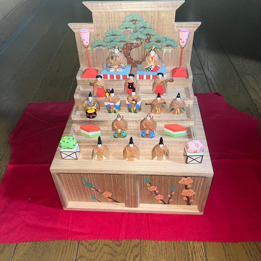 三代 小林宏寿作 奈良一刀彫 段雛 雛人形 五段ひな人形 十五人揃