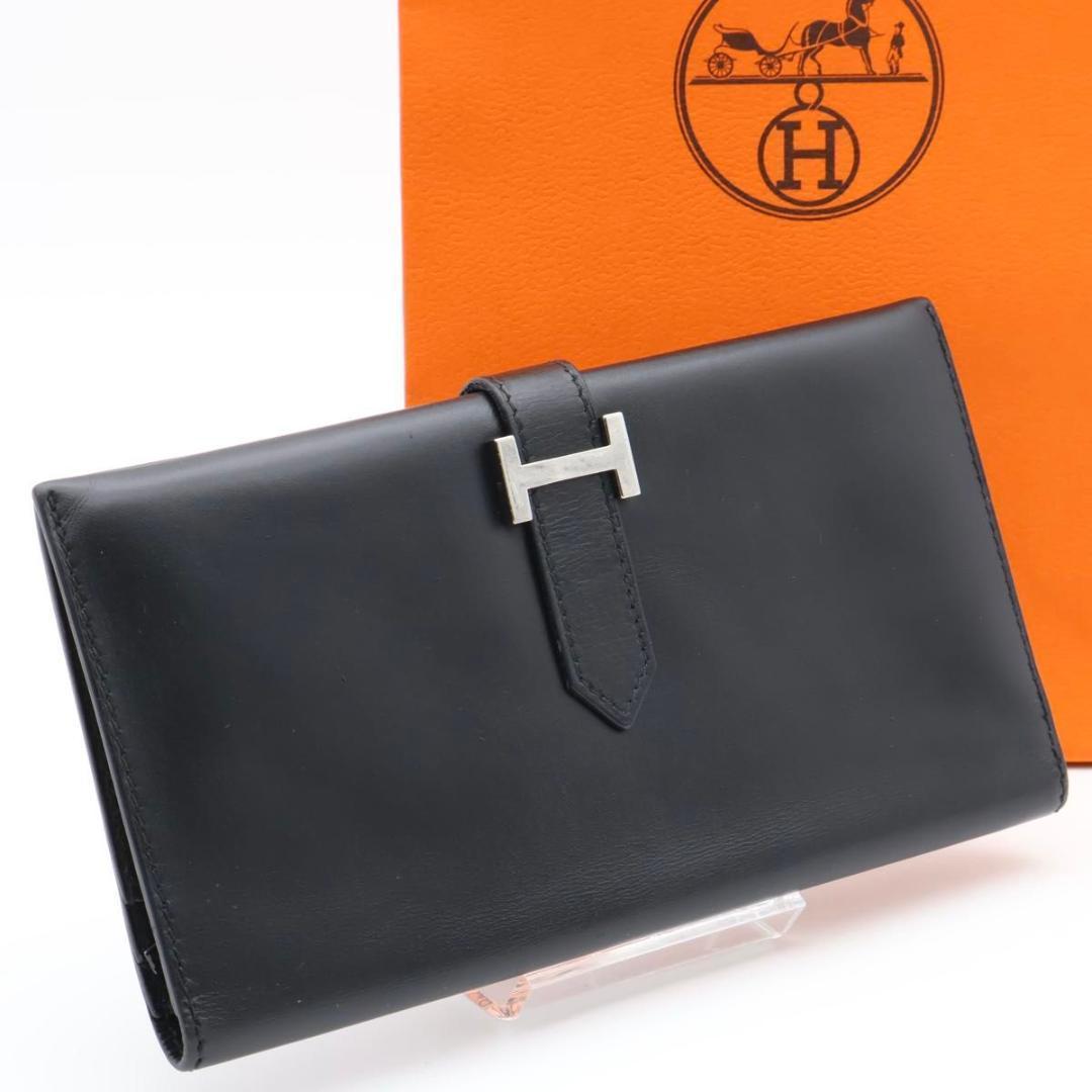 【極美品】HERMES ベアンクラシック　ボックスカーフ　長財布　黒