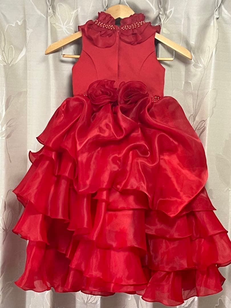 美品、赤いフリルフォーマルドレス