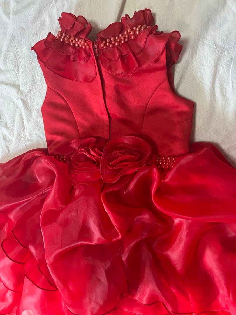 美品、赤いフリルフォーマルドレス