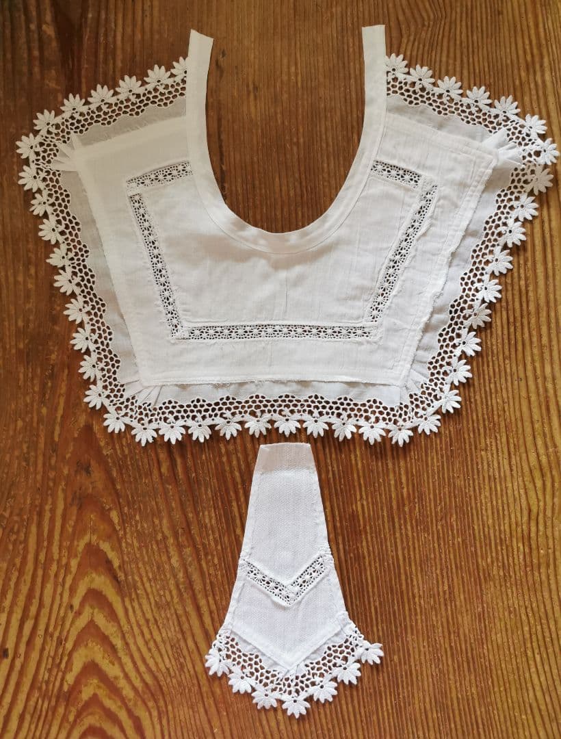 アンティークフランス 花のギュピールレース 付け襟 ＆ジャボ お揃い２点セット