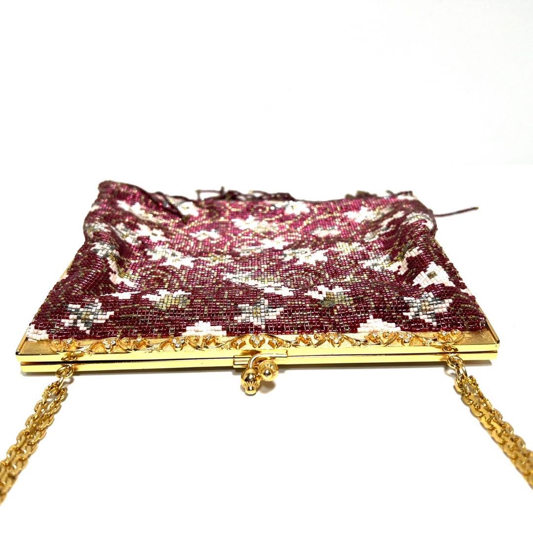 【美品】Hakubotan 白牡丹/メタルビーズ混/ 2way/ビーズバッグ