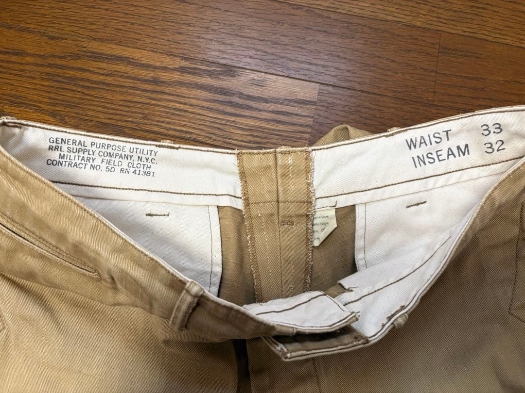 ダブルアールエル　RRL リジットチノ　セルビッジ　ベージュ　サイズ33×32