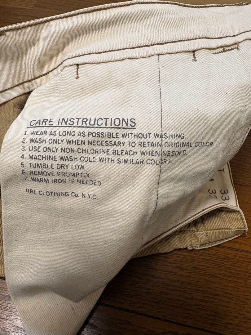 ダブルアールエル　RRL リジットチノ　セルビッジ　ベージュ　サイズ33×32