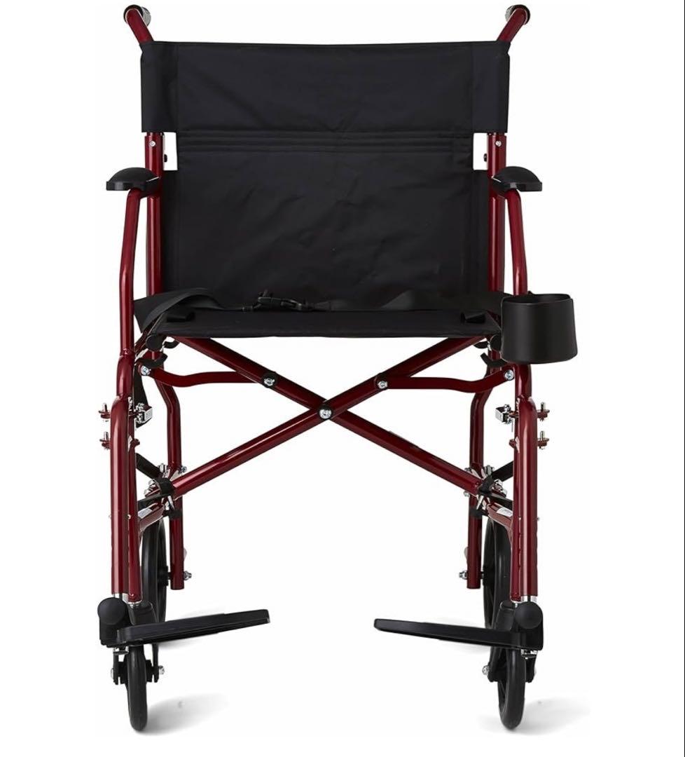 Medline 超軽量輸送車いす 大人用 折りたたみ式 座面幅19インチ レッド