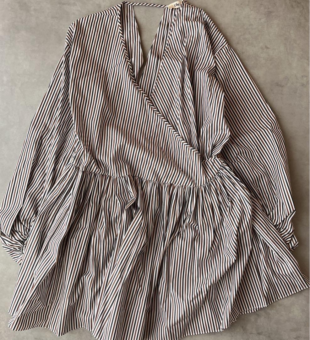 【美品】uhr 24SS カシュクール ストライプ柄 チュニック ドレス