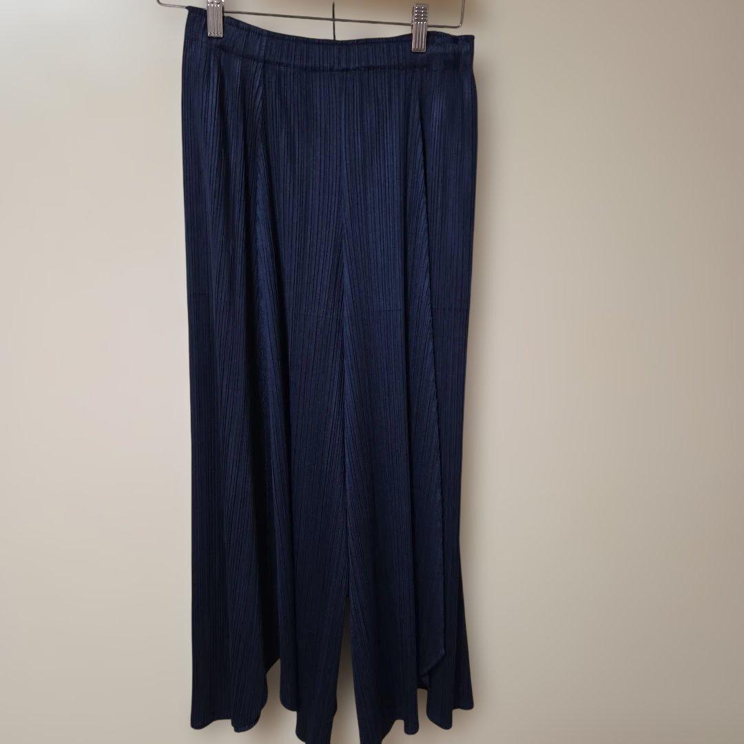 PLEATS PLEASE ネイビー ワイドパンツ