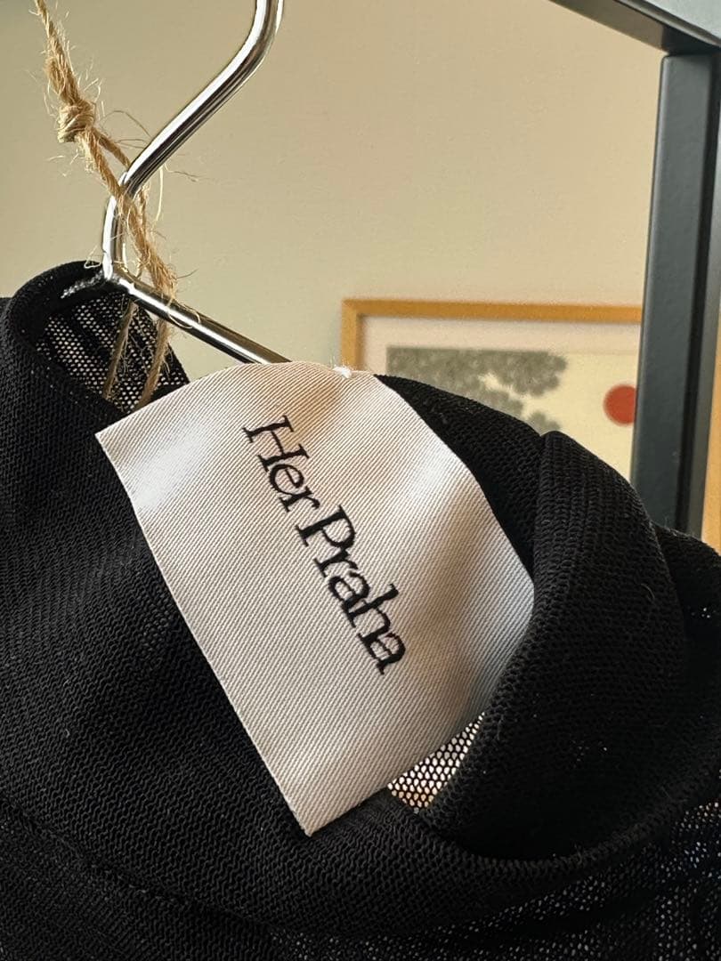 litmus Her Praha ブラックメッシュ長袖トップス