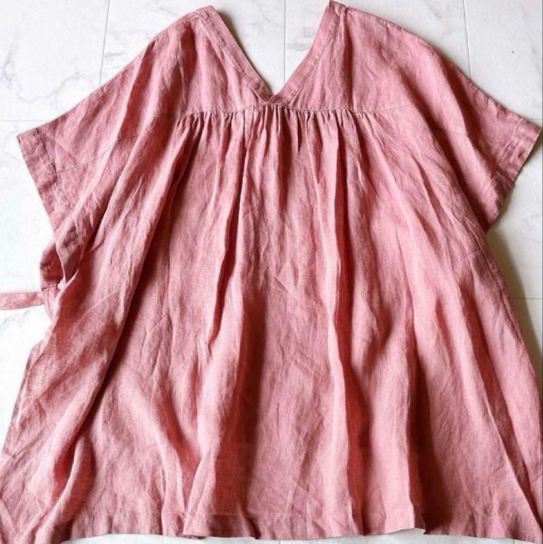 タグ付き未使用*23区 リネン ブルーオーバーシャツ ウエストリボン ピンク