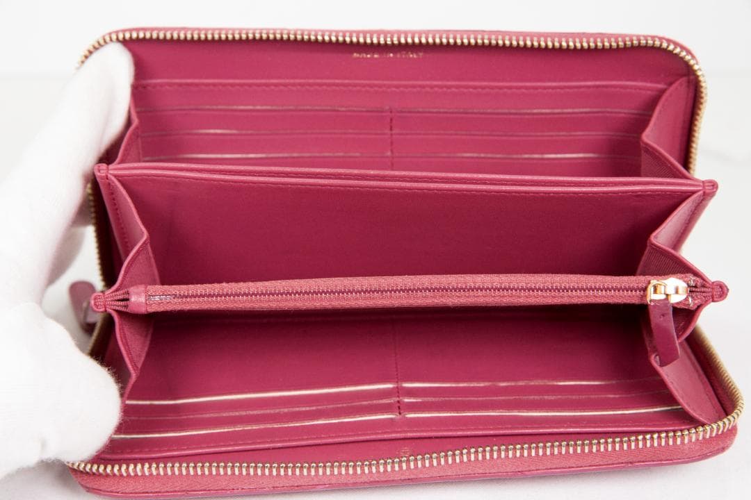 シャネル 長財布 マトラッセ ラウンドファスナー ピンク レッド ラムスキン