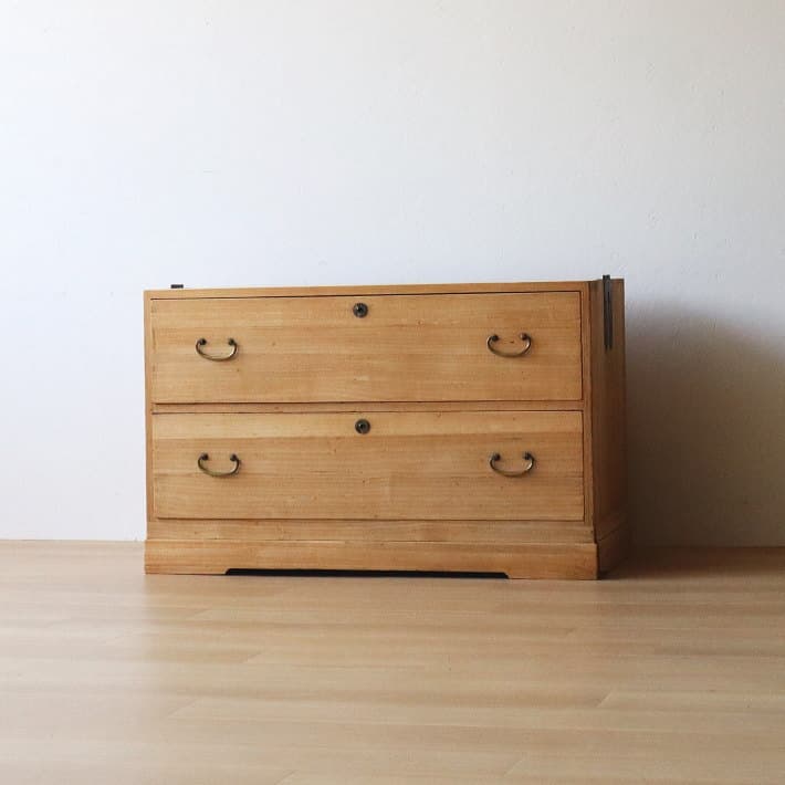 アンティーク 2段 総桐箪笥 古家具 無垢材 無塗装 和タンス 着物用