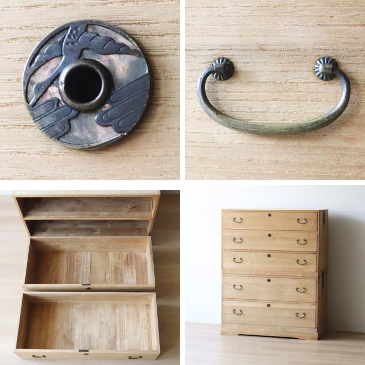 アンティーク 2段 総桐箪笥 古家具 無垢材 無塗装 和タンス 着物用