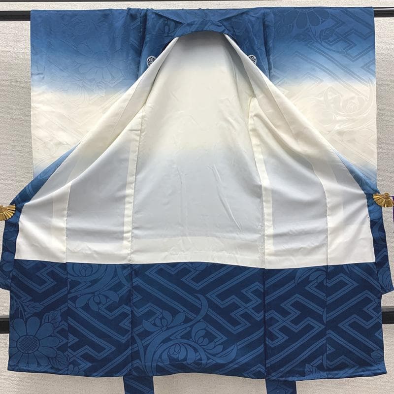 506ay76□お宮参り 男児 祝い着 着物 産着 掛け着 地紋入り□状態良好