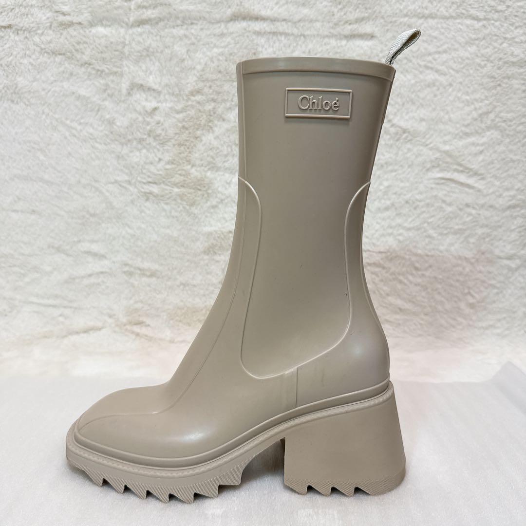 美品✨ クロエ レインブーツ 36 サイドジップ ラバー アイボリー