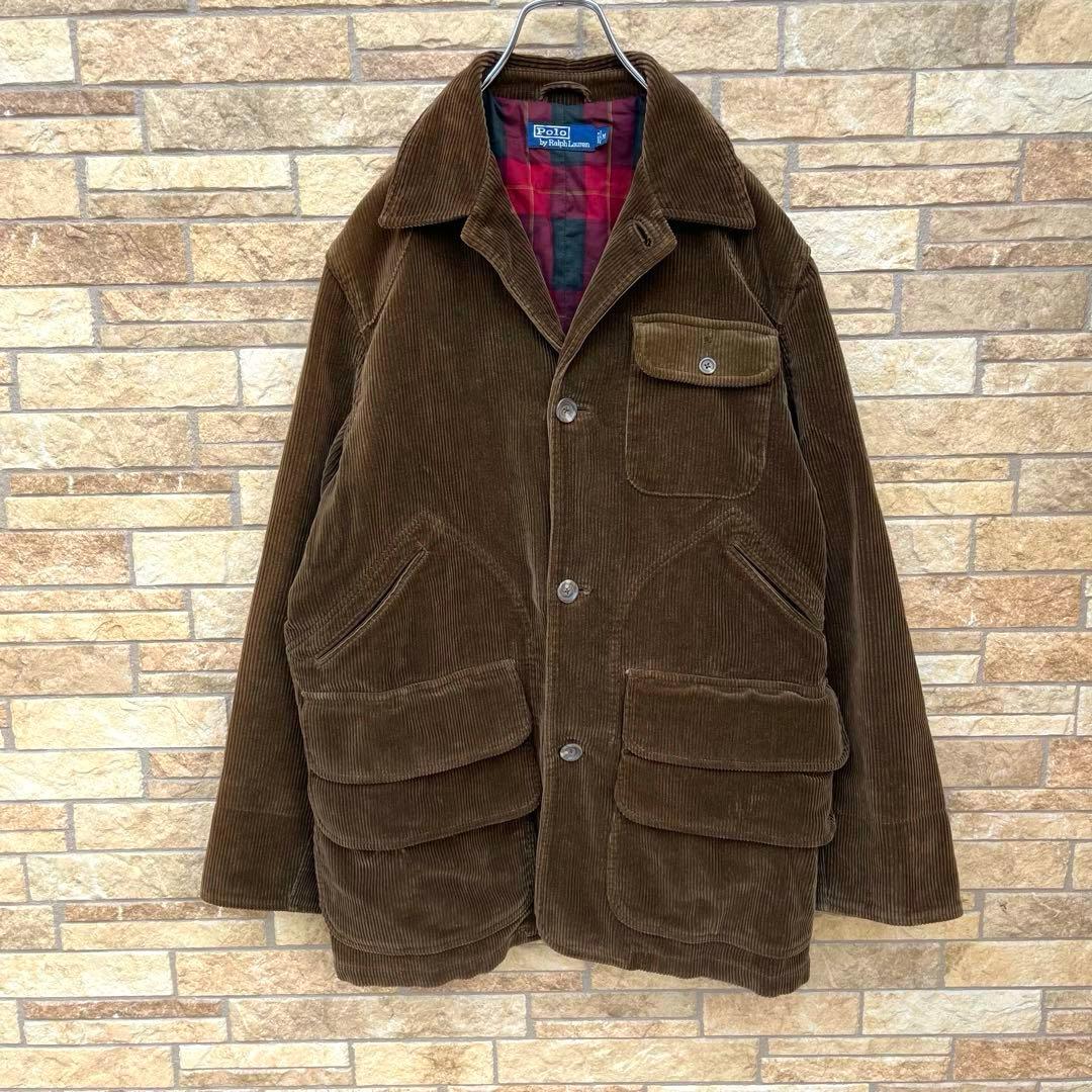 ポロバイラルフローレン チェック 太畝 コーデュロイ ハンティング ジャケット