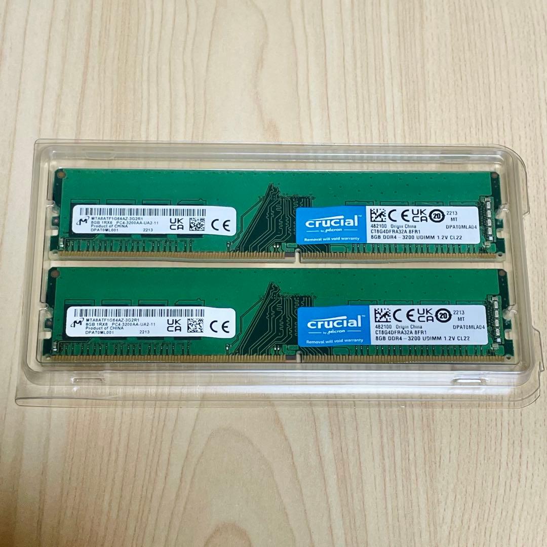 Crucial 8GB×2枚（計16GB） DDR4-3200 メモリー